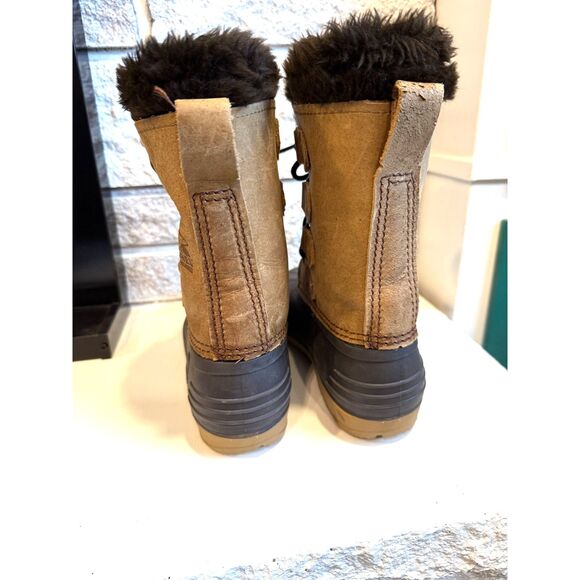 VINTAGE Badger Sorel Women’s Snow Boots Size 7 Brown Leather Waterproof Faux Fur - Picture 4 of 8